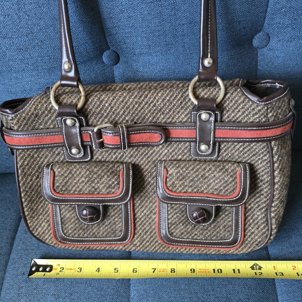 VTG Apt 9 Y2K Brown Red Canvas Hand Bag Silver Metal Hardware Manmade Trim‎ - Picture 12 of 16